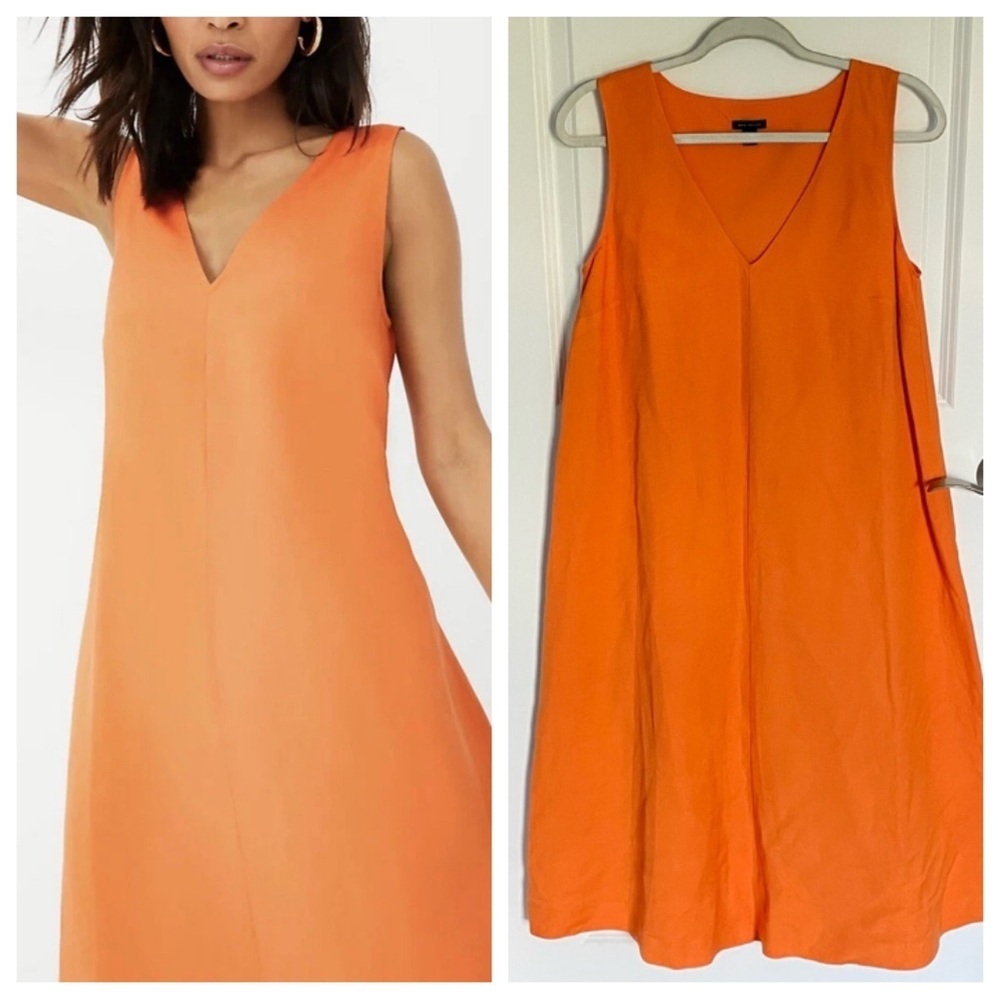 Ann Taylor linem blend v-neck midi Dress orange 47637